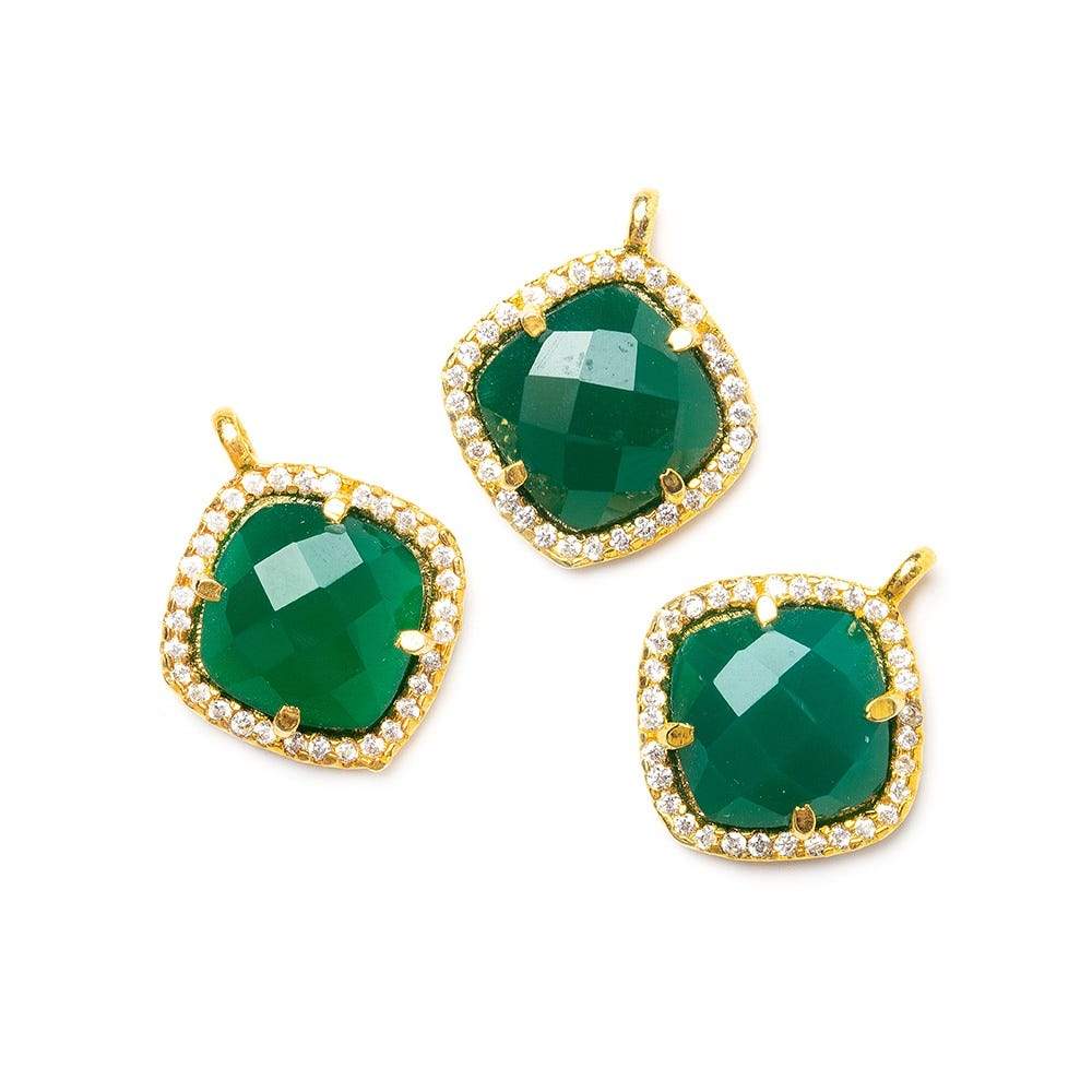 13.5mm Gold Bezel White CZ & Green Aventurine Cushion Pendant 1 piece - Beadsofcambay.com