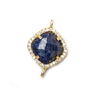 13.5mm Gold Bezel White CZ & Lapis Lazuli Cushion Connector 1 piece - Beadsofcambay.com