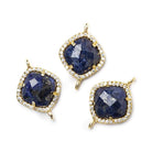 13.5mm Gold Bezel White CZ & Lapis Lazuli Cushion Connector 1 piece - Beadsofcambay.com