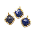 13.5mm Gold Bezel White CZ & Lapis Lazuli Cushion Pendant 1 piece - Beadsofcambay.com