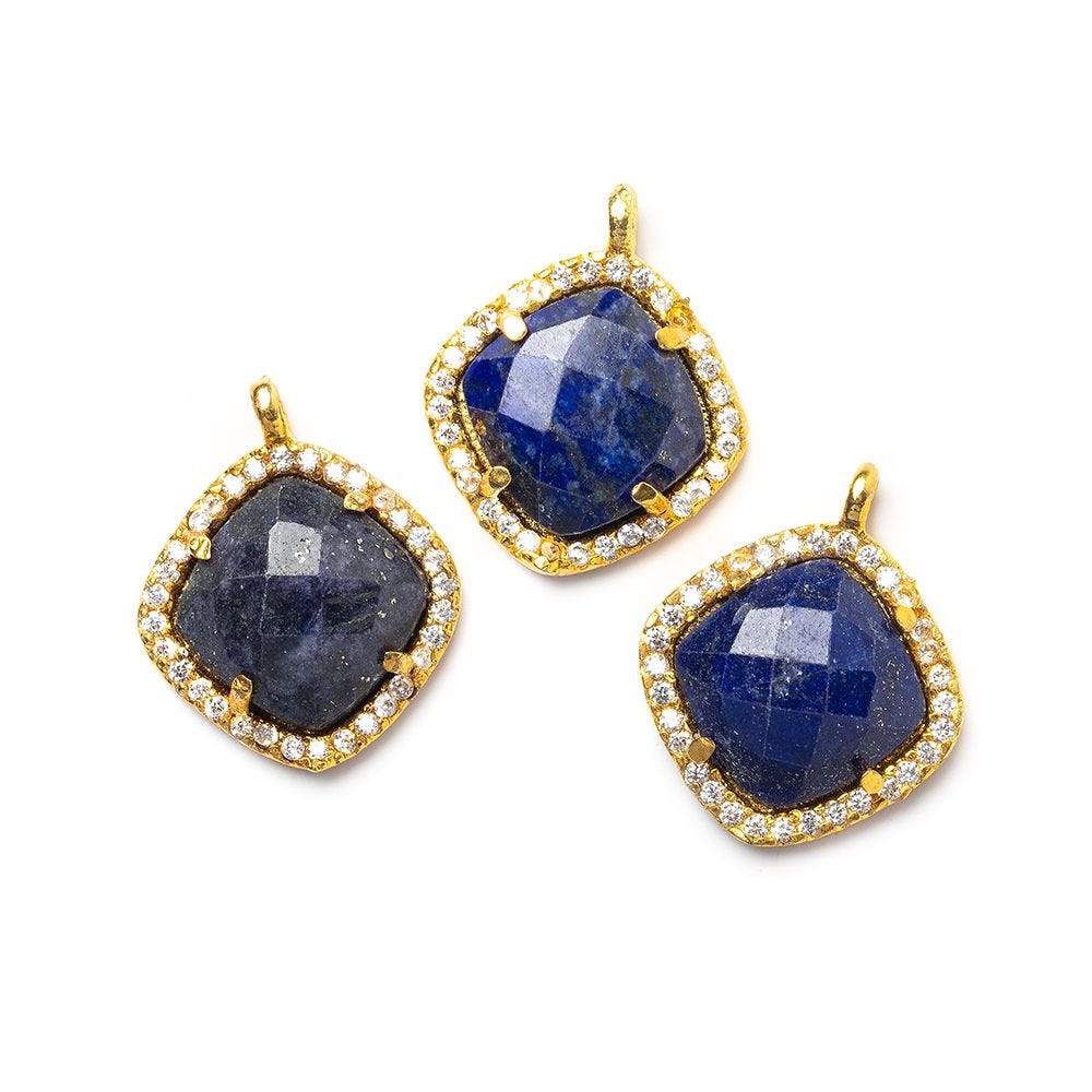 13.5mm Gold Bezel White CZ & Lapis Lazuli Cushion Pendant 1 piece - Beadsofcambay.com