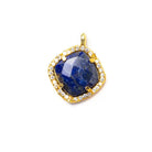13.5mm Gold Bezel White CZ & Lapis Lazuli Cushion Pendant 1 piece - Beadsofcambay.com