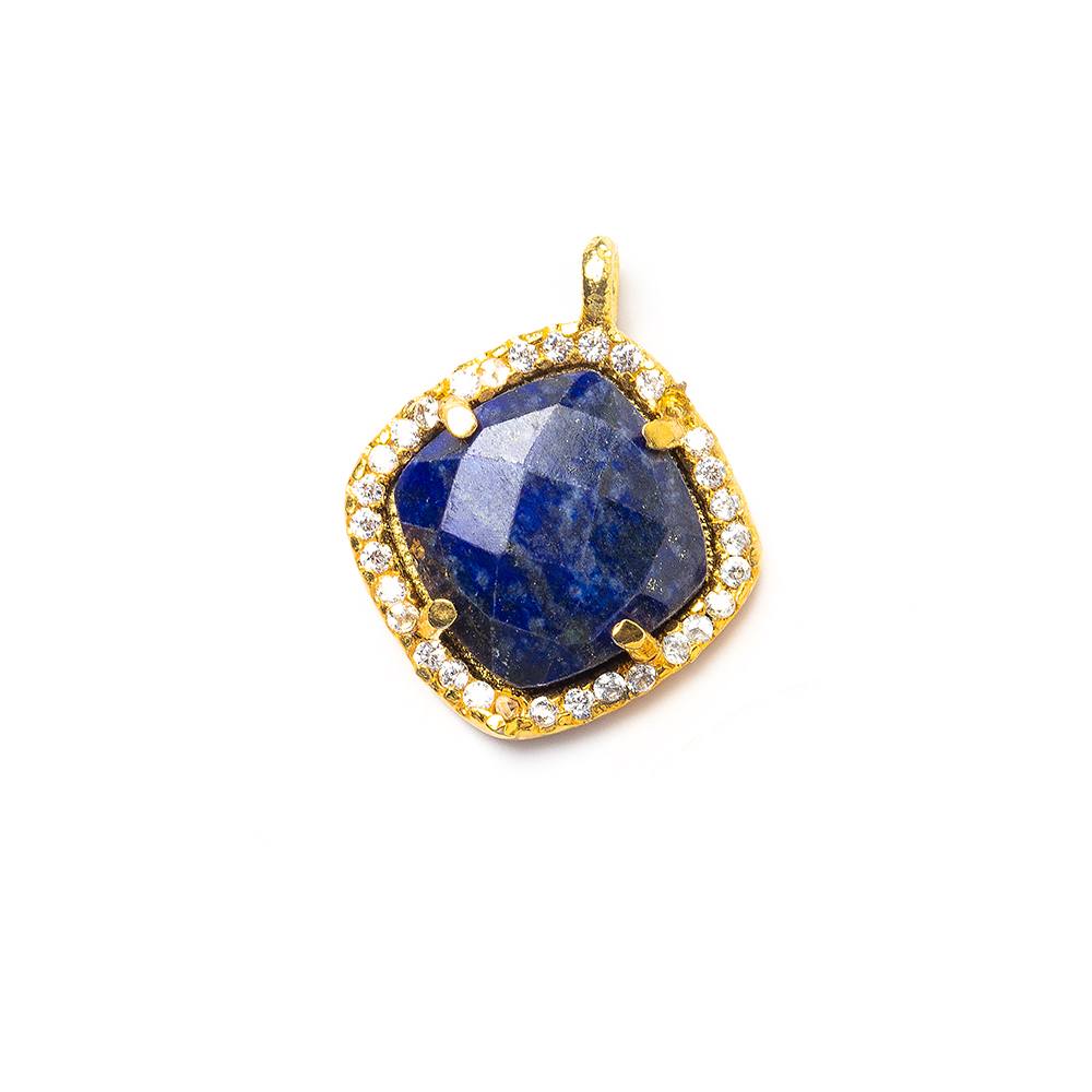 13.5mm Gold Bezel White CZ & Lapis Lazuli Cushion Pendant 1 piece - Beadsofcambay.com