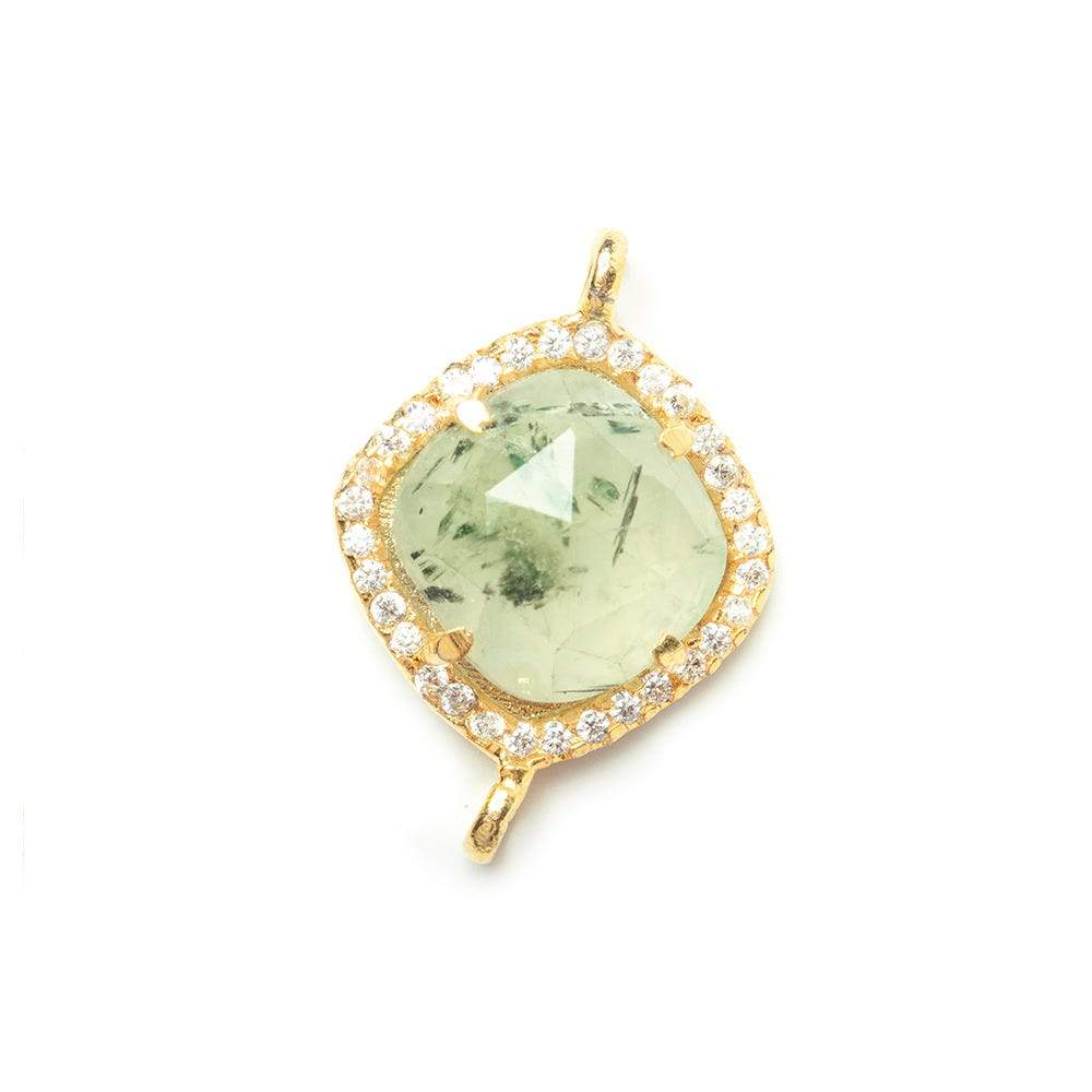 13.5mm Gold Bezel White CZ & Prehnite Cushion Connector 1 piece - Beadsofcambay.com
