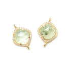 13.5mm Gold Bezel White CZ & Prehnite Cushion Connector 1 piece - Beadsofcambay.com