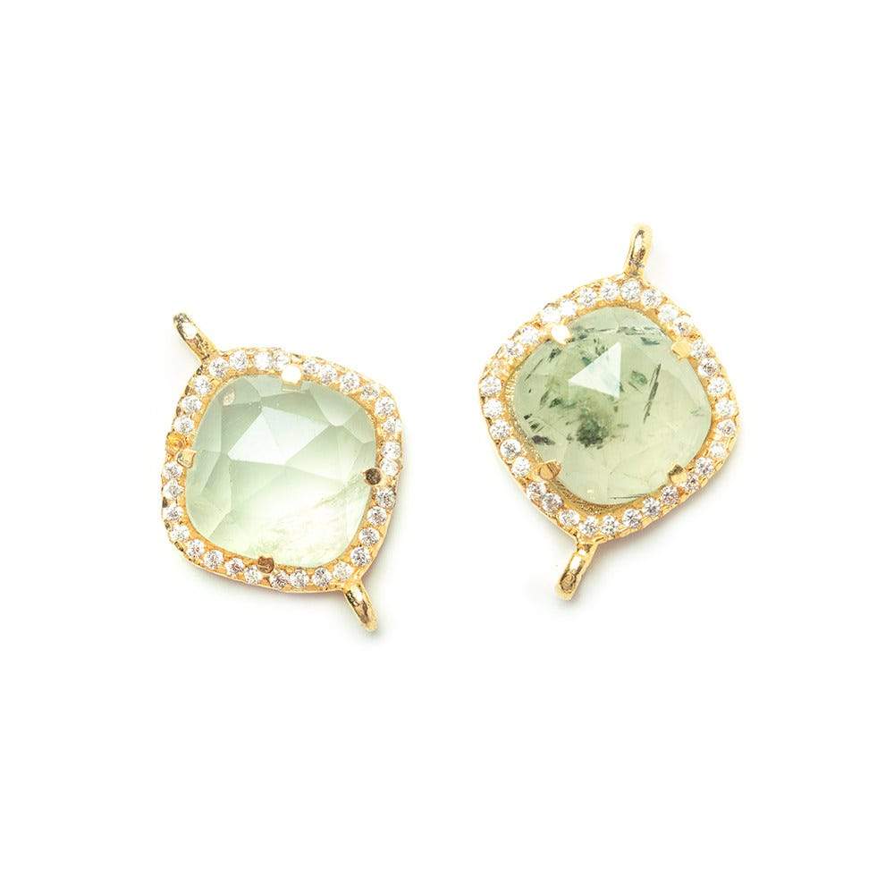 13.5mm Gold Bezel White CZ & Prehnite Cushion Connector 1 piece - Beadsofcambay.com