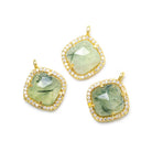 13.5mm Gold Bezel White CZ & Prehnite Cushion Pendant 1 piece - Beadsofcambay.com