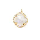 13.5mm Gold Bezel White CZ & Rainbow Moonstone Cushion Pendant 1 piece - Beadsofcambay.com