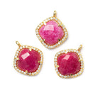 13.5mm Gold Bezel White CZ & Red Aventurine Cushion Pendant 1 piece - Beadsofcambay.com