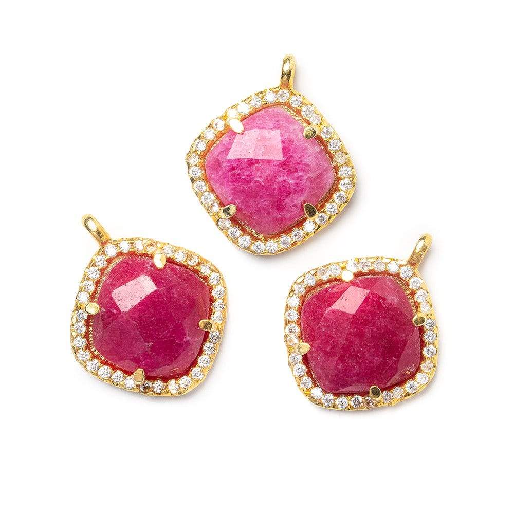 13.5mm Gold Bezel White CZ & Red Aventurine Cushion Pendant 1 piece - Beadsofcambay.com