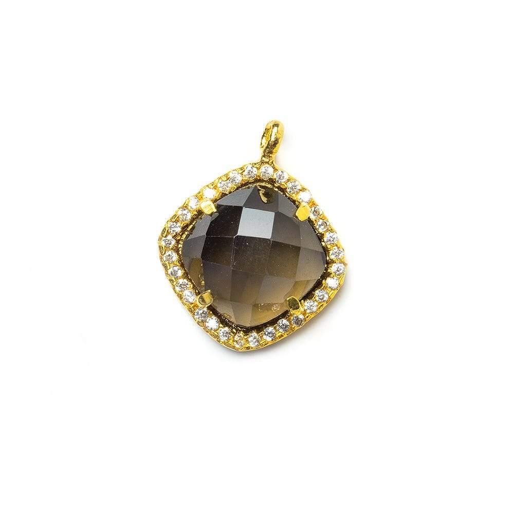 13.5mm Vermeil CZ Bezel Smoky Hydro Quartz Faceted Cushion Pendant 1 piece - Beadsofcambay.com