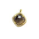 13.5mm Vermeil CZ Bezel Smoky Hydro Quartz Faceted Cushion Pendant 1 piece - Beadsofcambay.com