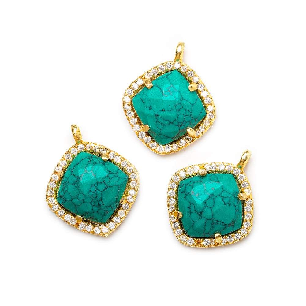 13.5mm Gold Bezel White CZ & Synthetic Turquoise Cushion Pendant 1 piece - Beadsofcambay.com
