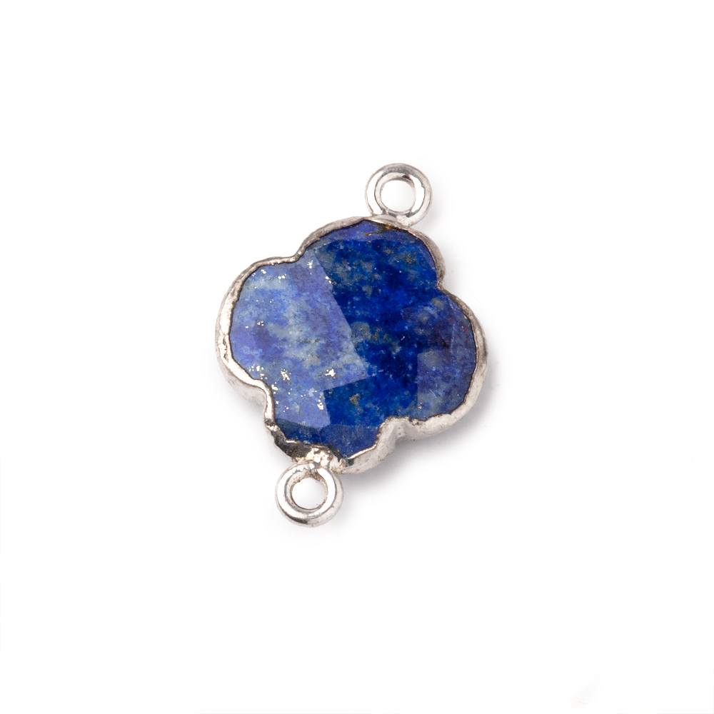 13.5mm Silver Leaf Lapis Lazuli Faceted Quatrefoil Connector 1 focal piece - Beadsofcambay.com