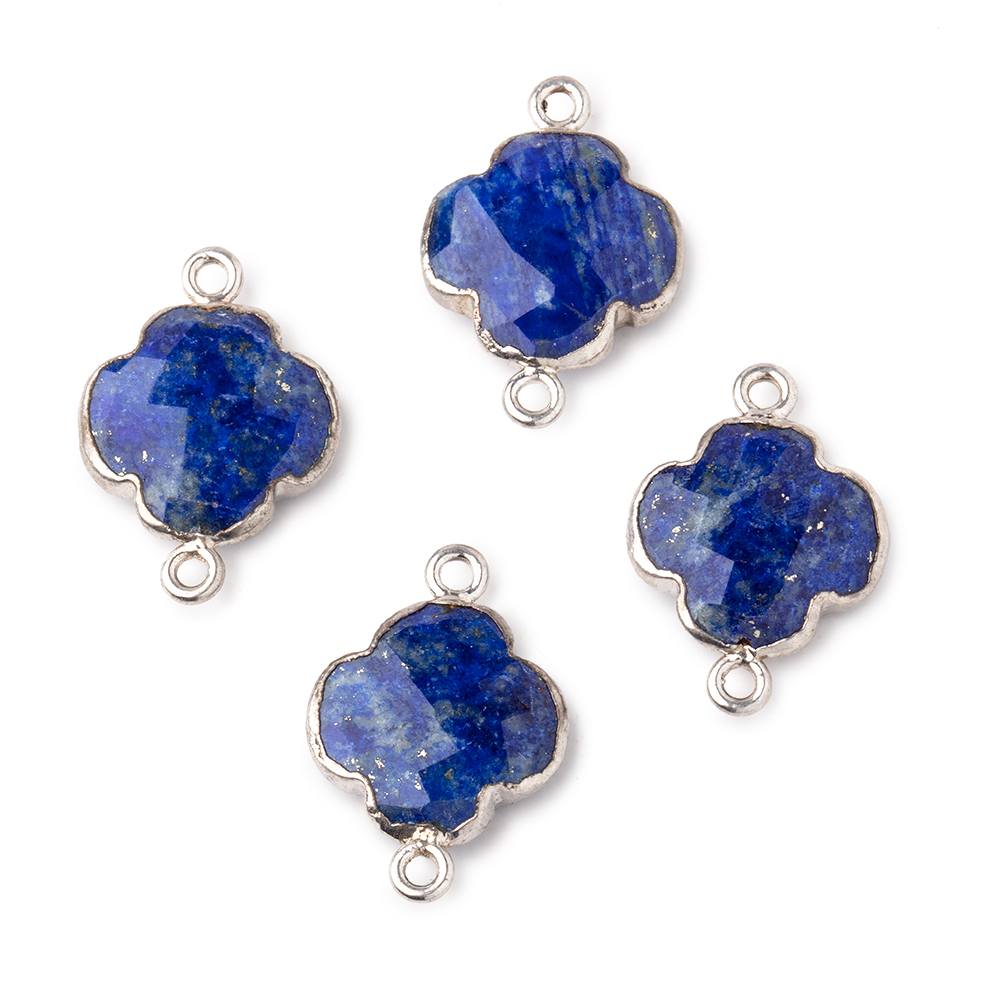 13.5mm Silver Leaf Lapis Lazuli Faceted Quatrefoil Connector 1 focal piece - Beadsofcambay.com