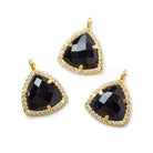 13.5mm Vermeil Bezel White CZ and Black Chalcedony Triangle Pendant 1 piece - Beadsofcambay.com