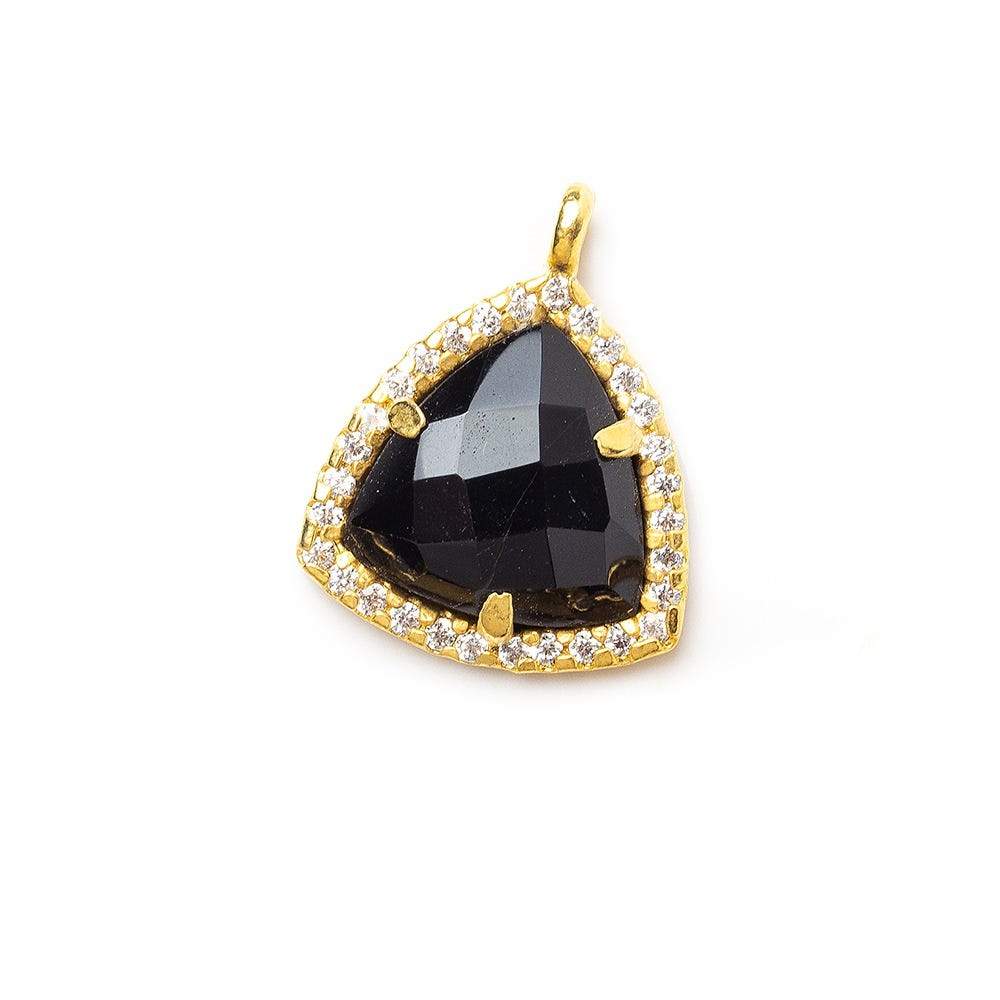 13.5mm Vermeil Bezel White CZ and Black Chalcedony Triangle Pendant 1 piece - Beadsofcambay.com