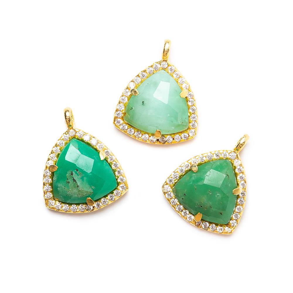 13.5mm Vermeil Bezel White CZ and Chrysoprase Triangle Pendant 1 piece - Beadsofcambay.com