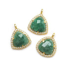 13.5mm Vermeil Bezel White CZ and Green Aventurine Triangle Pendant 1 piece - Beadsofcambay.com