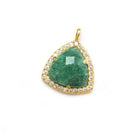 13.5mm Vermeil Bezel White CZ and Green Aventurine Triangle Pendant 1 piece - Beadsofcambay.com
