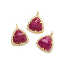 13.5mm Vermeil Bezel White CZ and Red Aventurine Triangle Pendant 1 piece - Beadsofcambay.com