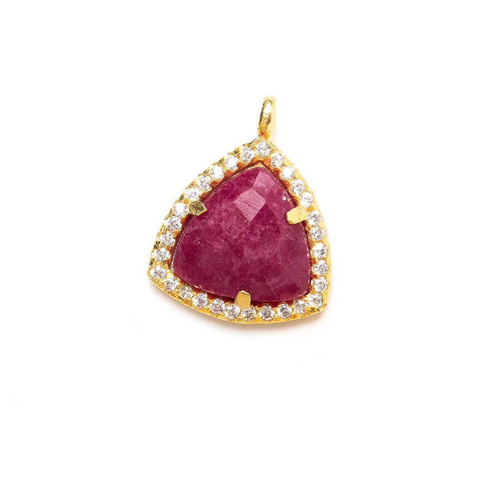 13.5mm Vermeil Bezel White CZ and Red Aventurine Triangle Pendant 1 piece - Beadsofcambay.com