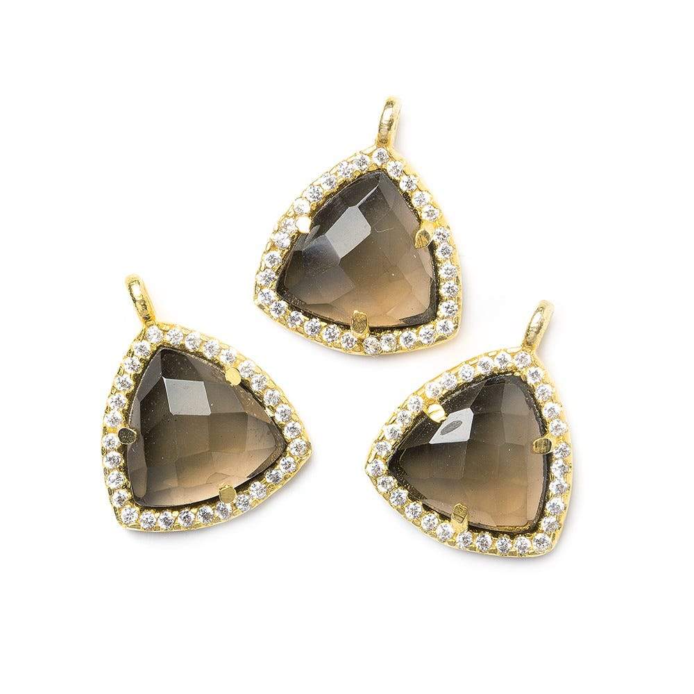 13.5mm Vermeil Bezel White CZ and Smoky Quartz Triangle Pendant 1 piece - Beadsofcambay.com