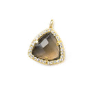 13.5mm Vermeil Bezel White CZ and Smoky Quartz Triangle Pendant 1 piece - Beadsofcambay.com