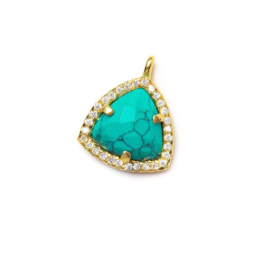 13.5mm Vermeil Bezel White CZ and Synthetic Turquoise Triangle Pendant 1 piece - Beadsofcambay.com