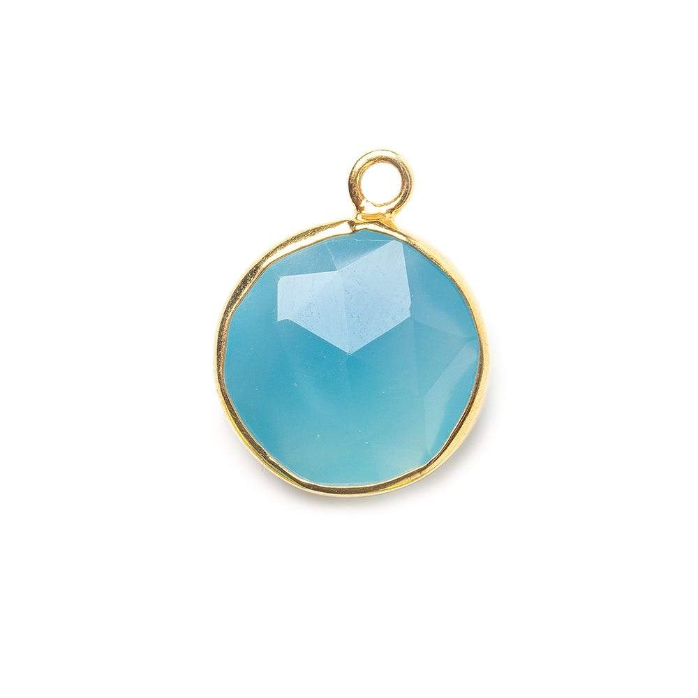 13.5mm Vermeil Bezeled Santorini Blue Chalcedony Coin Pendant 1 piece - Beadsofcambay.com