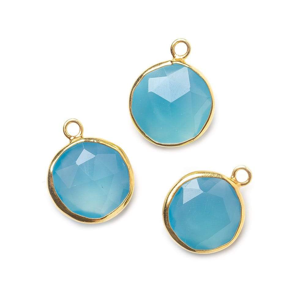 13.5mm Vermeil Bezeled Santorini Blue Chalcedony Coin Pendant 1 piece - Beadsofcambay.com