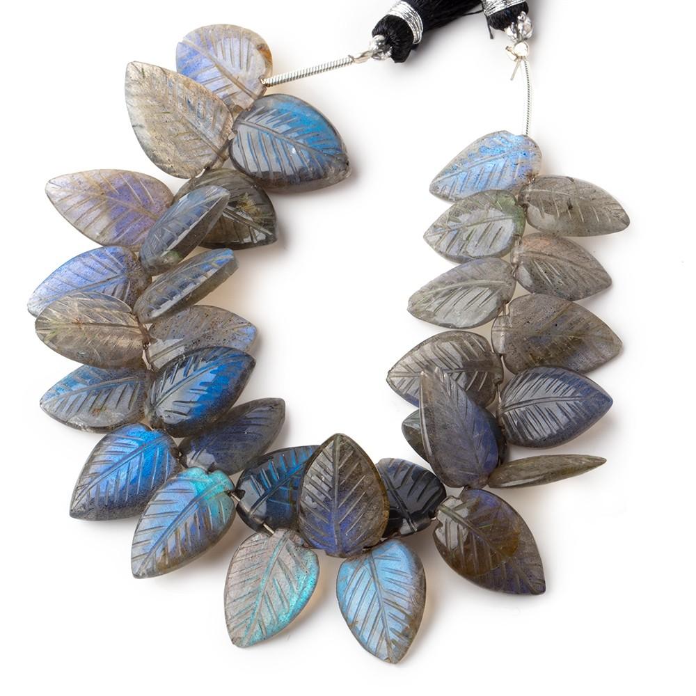 13.5x10-17x12mm Labradorite hand carved leaf beads 6.5 inch 32 pieces AAA - Beadsofcambay.com