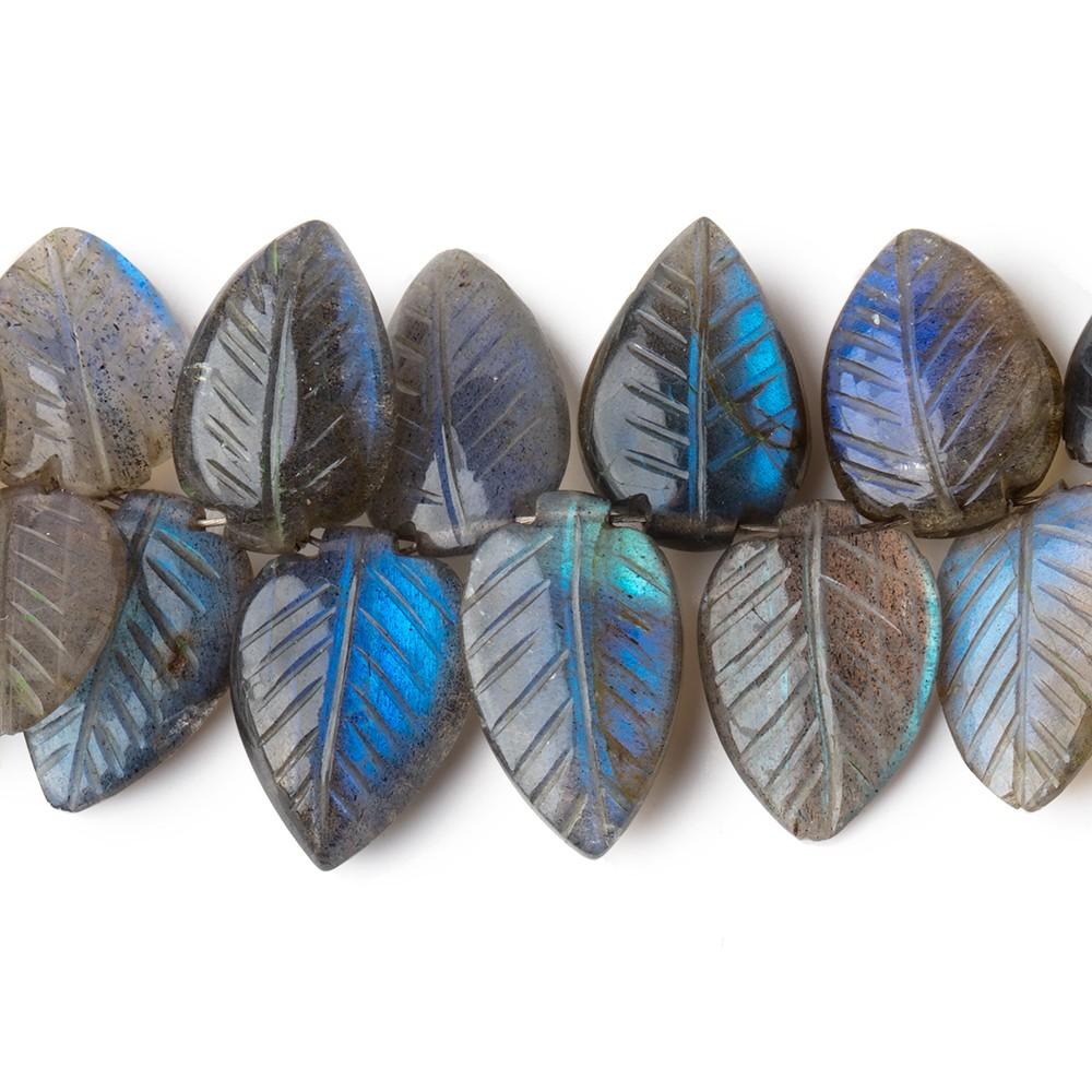 13.5x10-17x12mm Labradorite hand carved leaf beads 6.5 inch 32 pieces AAA - Beadsofcambay.com