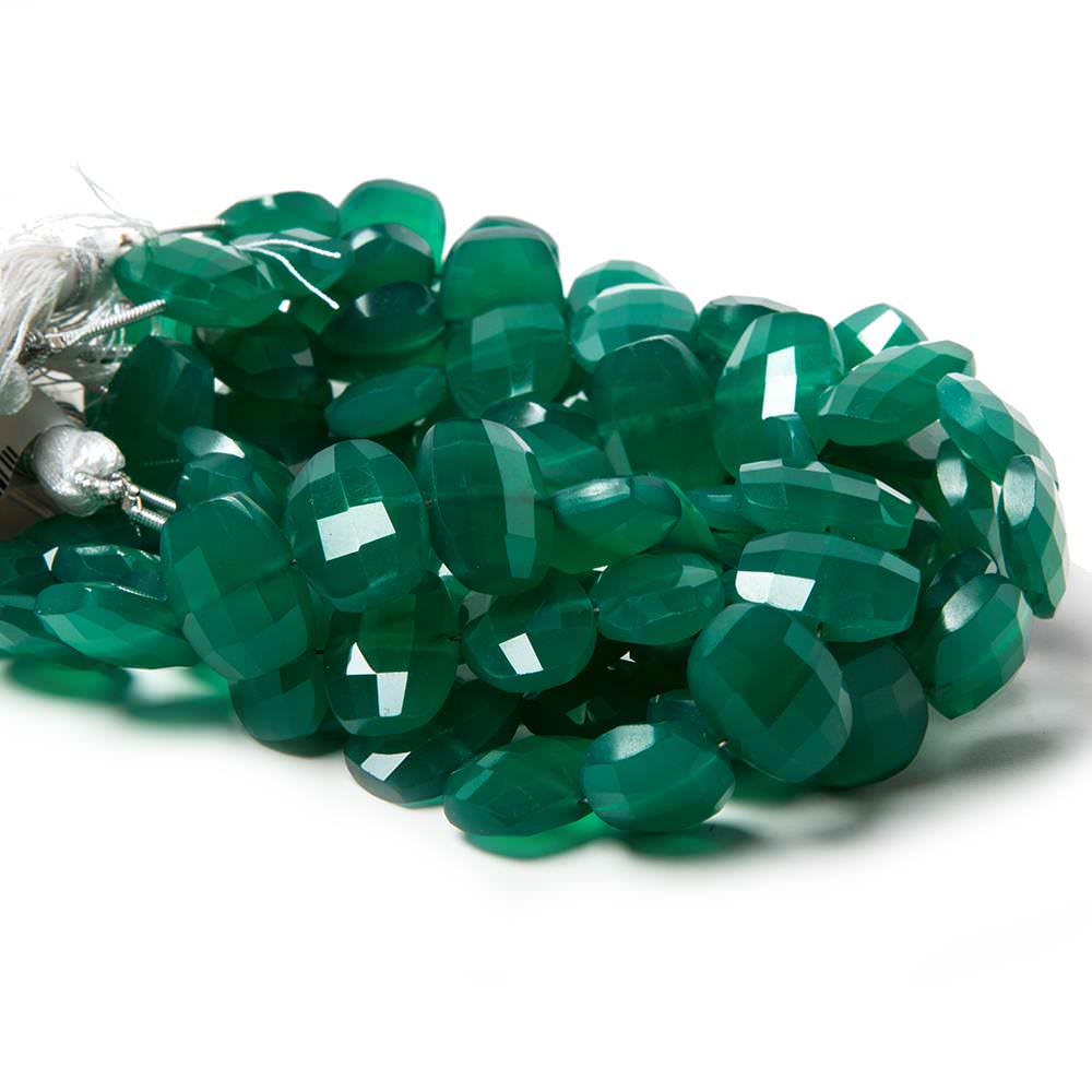 13.5x10.5mm Green Onyx side drilled Faceted Cushion Beads 7 inch 17 pieces - Beadsofcambay.com