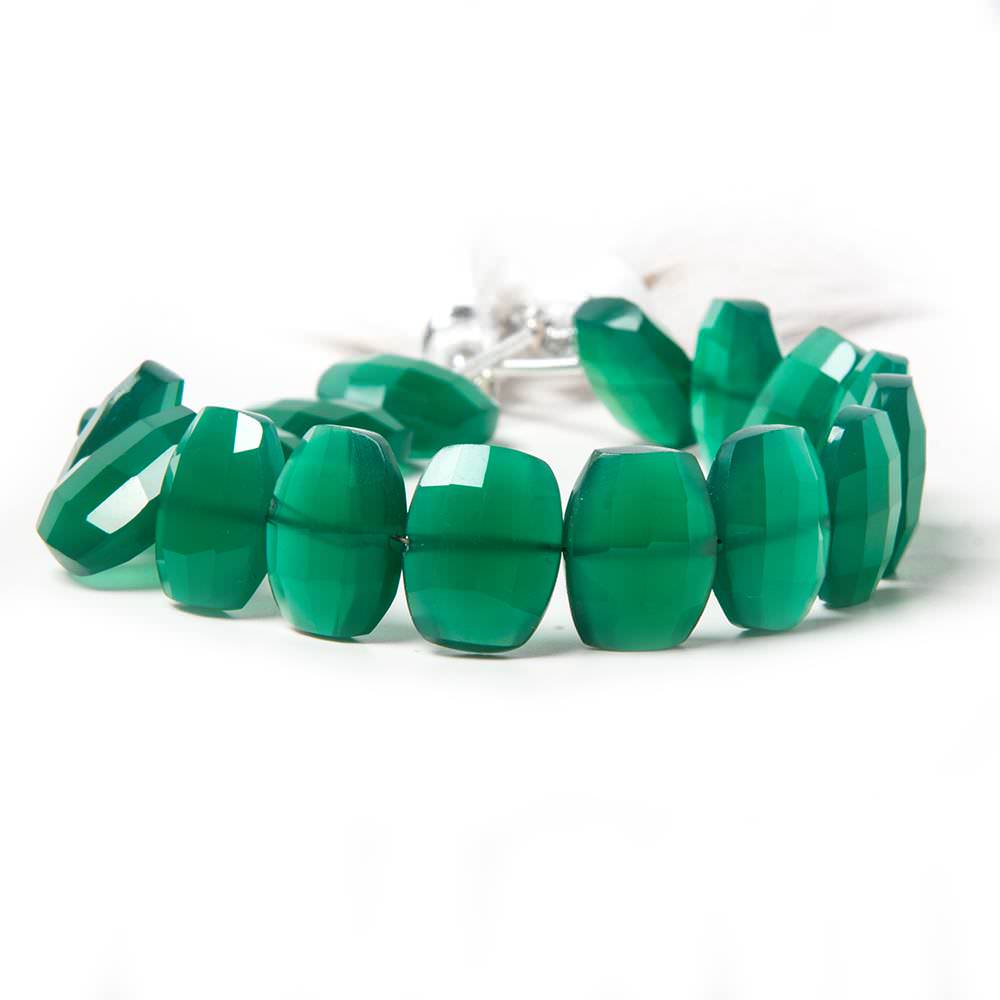 13.5x10.5mm Green Onyx side drilled Faceted Cushion Beads 7 inch 17 pieces - Beadsofcambay.com