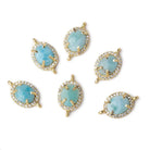 13.5x10mm Gold Bezel White CZ and Larimar Oval Connector 1 focal piece - Beadsofcambay.com