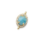 13.5x10mm Gold Bezel White CZ and Larimar Oval Connector 1 focal piece - Beadsofcambay.com