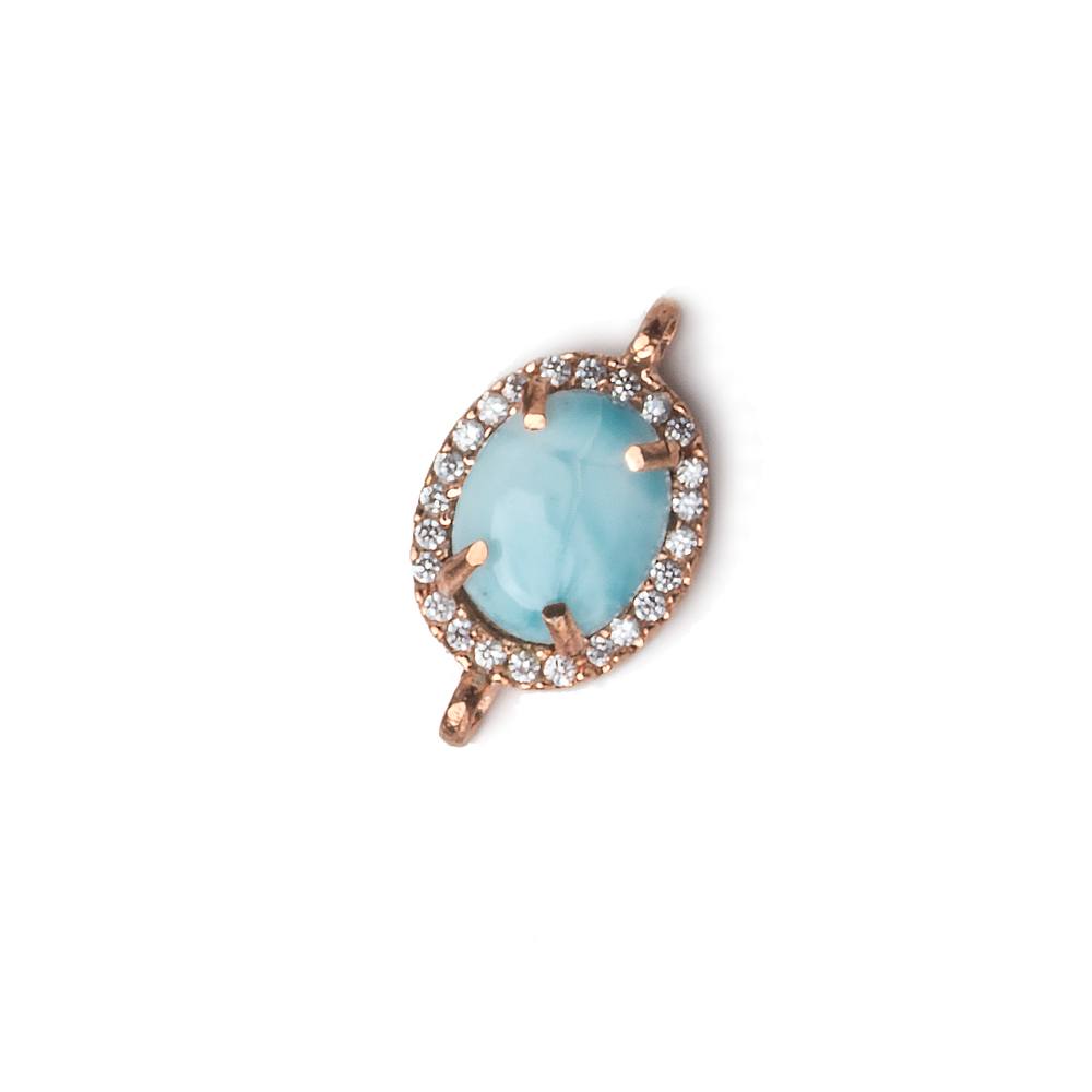 13.5x10mm Rose Gold Bezel White CZ and Larimar Oval Connector 1 focal piece - Beadsofcambay.com