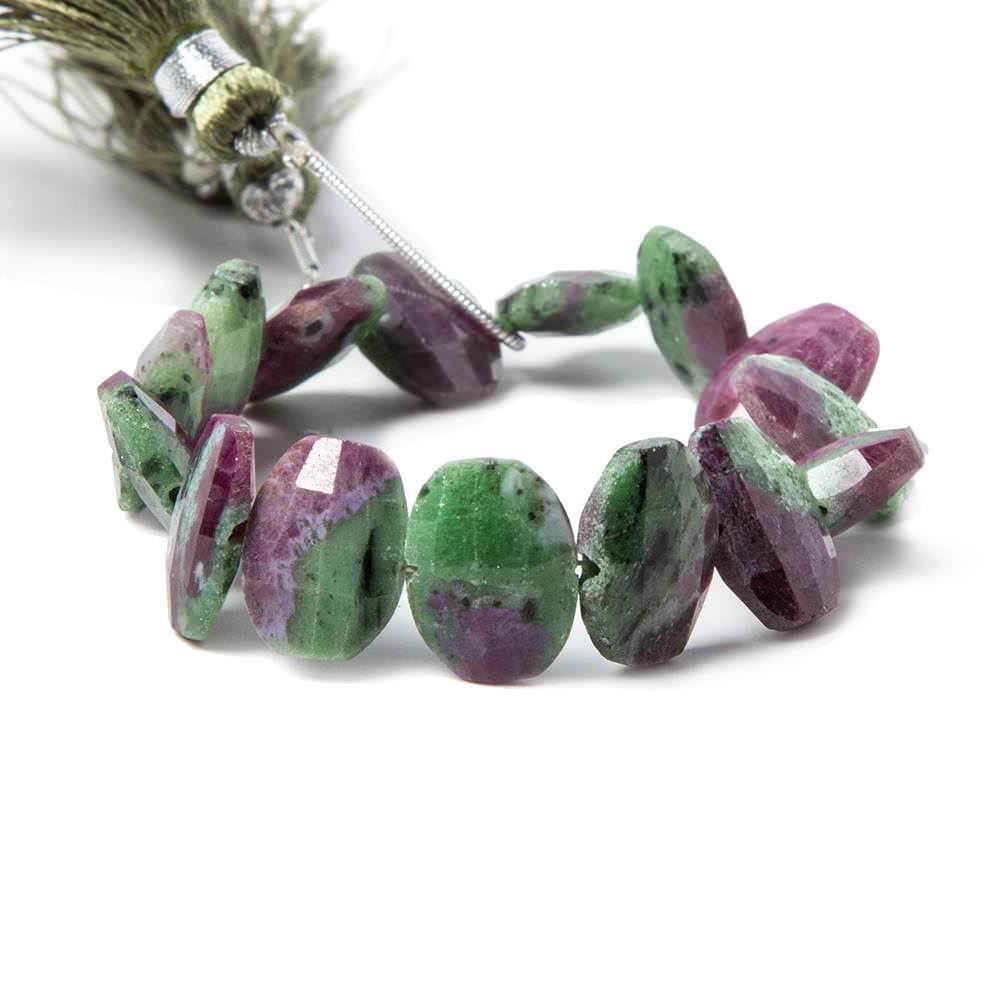 13.5x11x5mm Ruby in Zoisite Side Drilled Faceted Cushion 6 in. 15 beads - Beadsofcambay.com