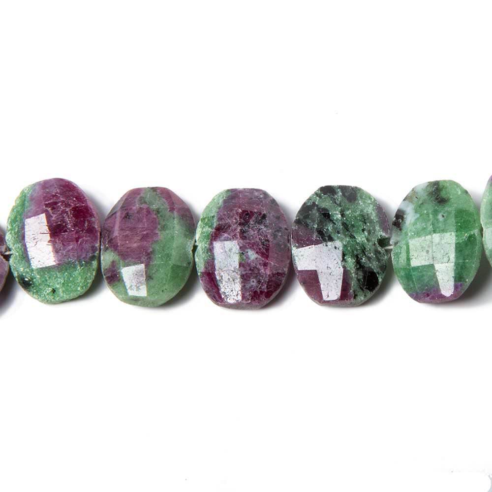 13.5x11x5mm Ruby in Zoisite Side Drilled Faceted Cushion 6 in. 15 beads - Beadsofcambay.com