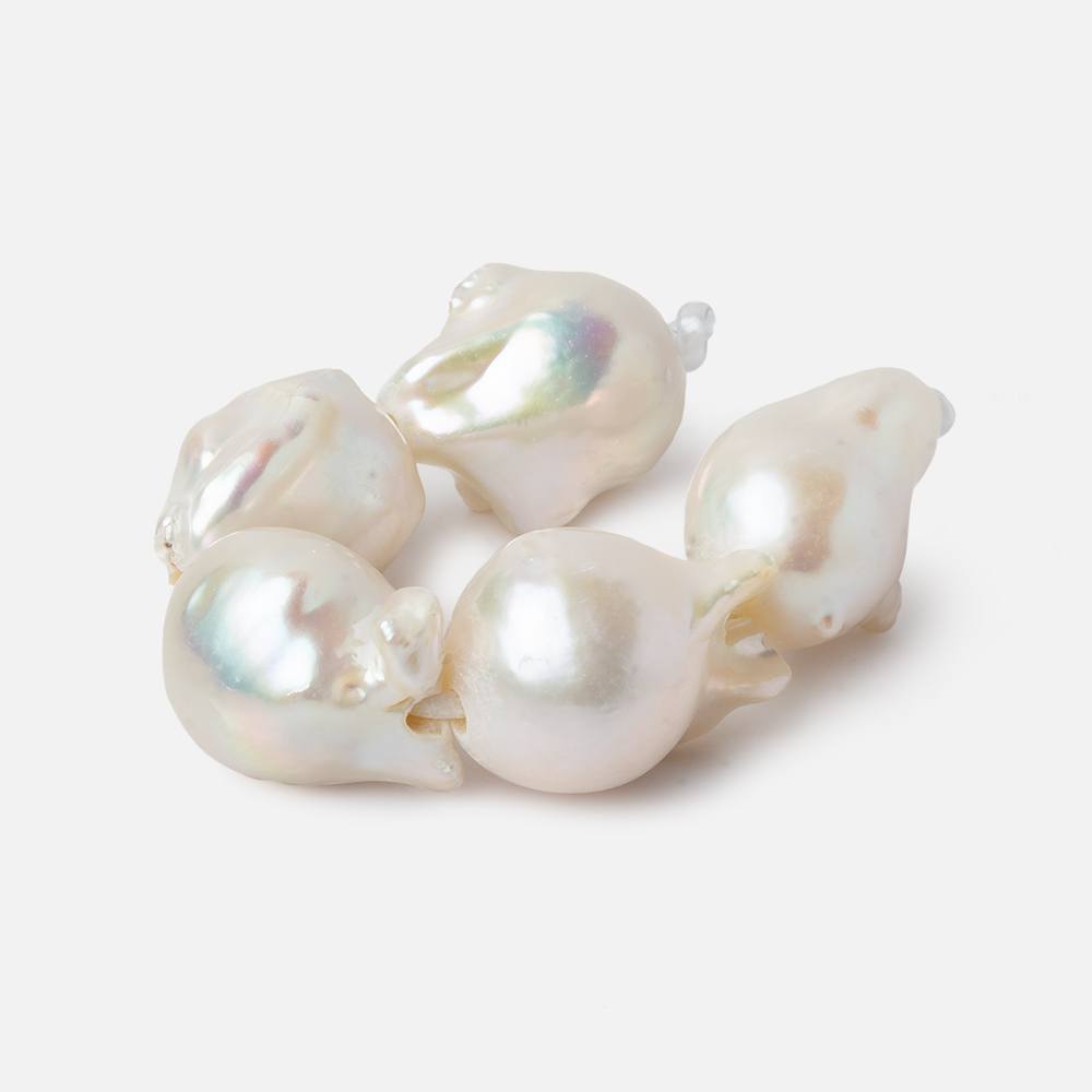 13.5x20-14.5x19mm White Ultra Baroque 2.5mm Large Hole Freshwater Pearls 4 inch 5 pieces A - Beadsofcambay.com