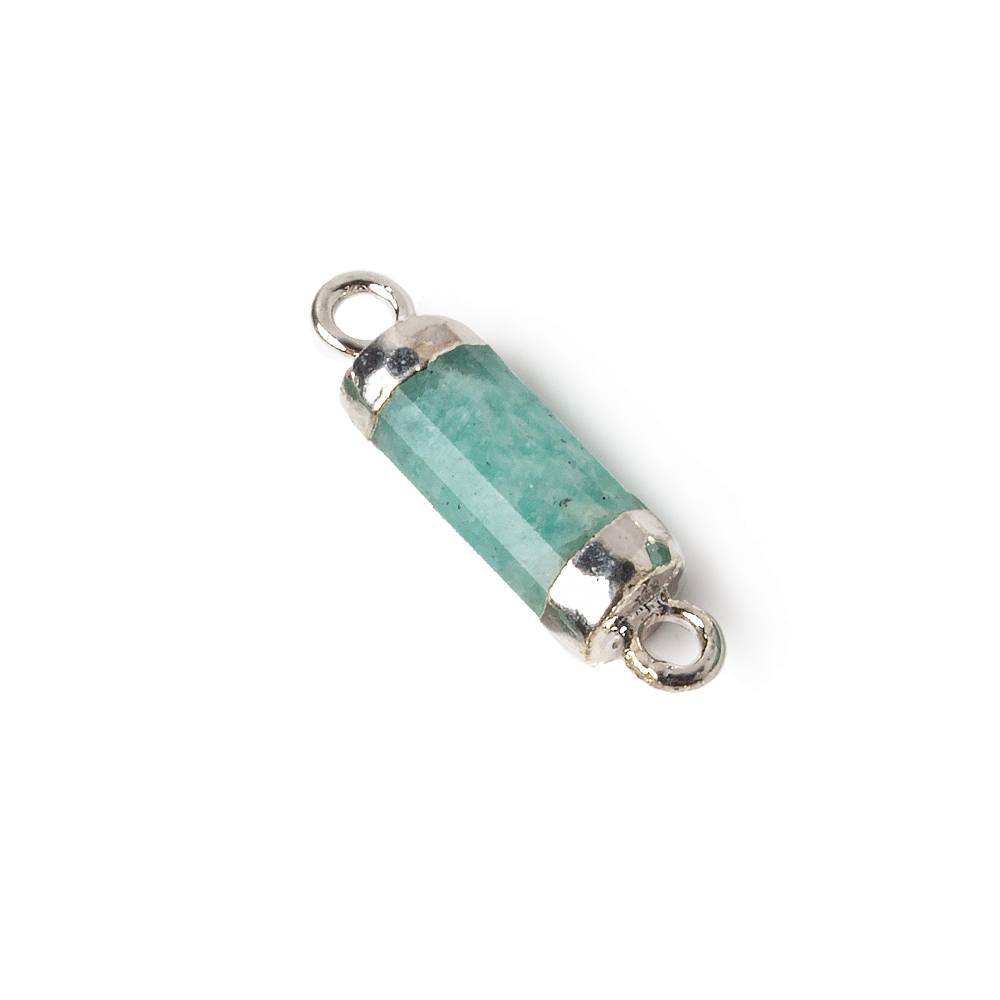 13.5x5mm Silver Leafed Amazonite faceted barrel tube Connector 1 piece - Beadsofcambay.com