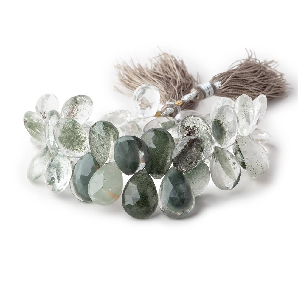 13.5x9.5-16x11mm Moss Quartz Faceted Pear Beads 7 inch 39 pieces - Beadsofcambay.com