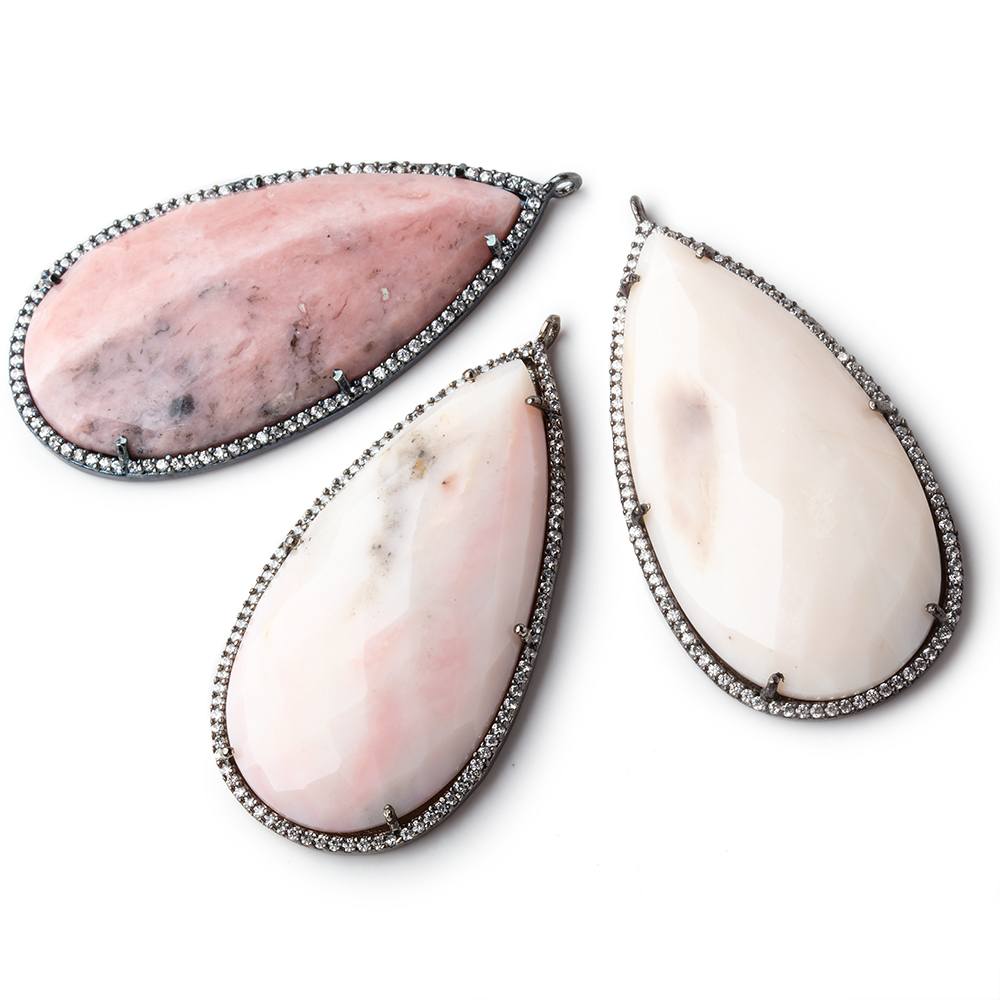 Beadsofcambay Black Gold Bezel CZ and Pink Peru Opal Pear Pendant 3 focal bead