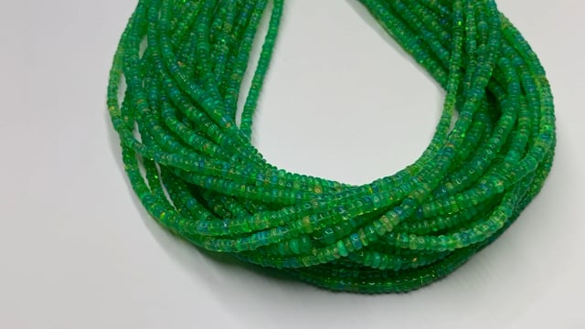 Beadsofcambay 2-4.5mm Lime Green Ethiopian Opal Plain Rondelle Beads 17 inch 245 pieces View 2