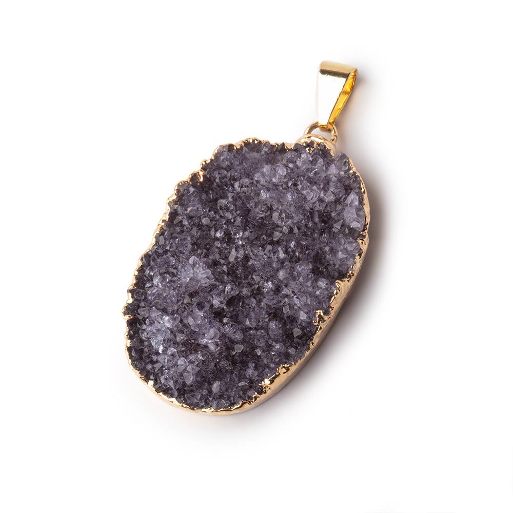 35x24mm Gold Leaf Edged Deep Amethyst Oval Drusy with Bail 1 piece