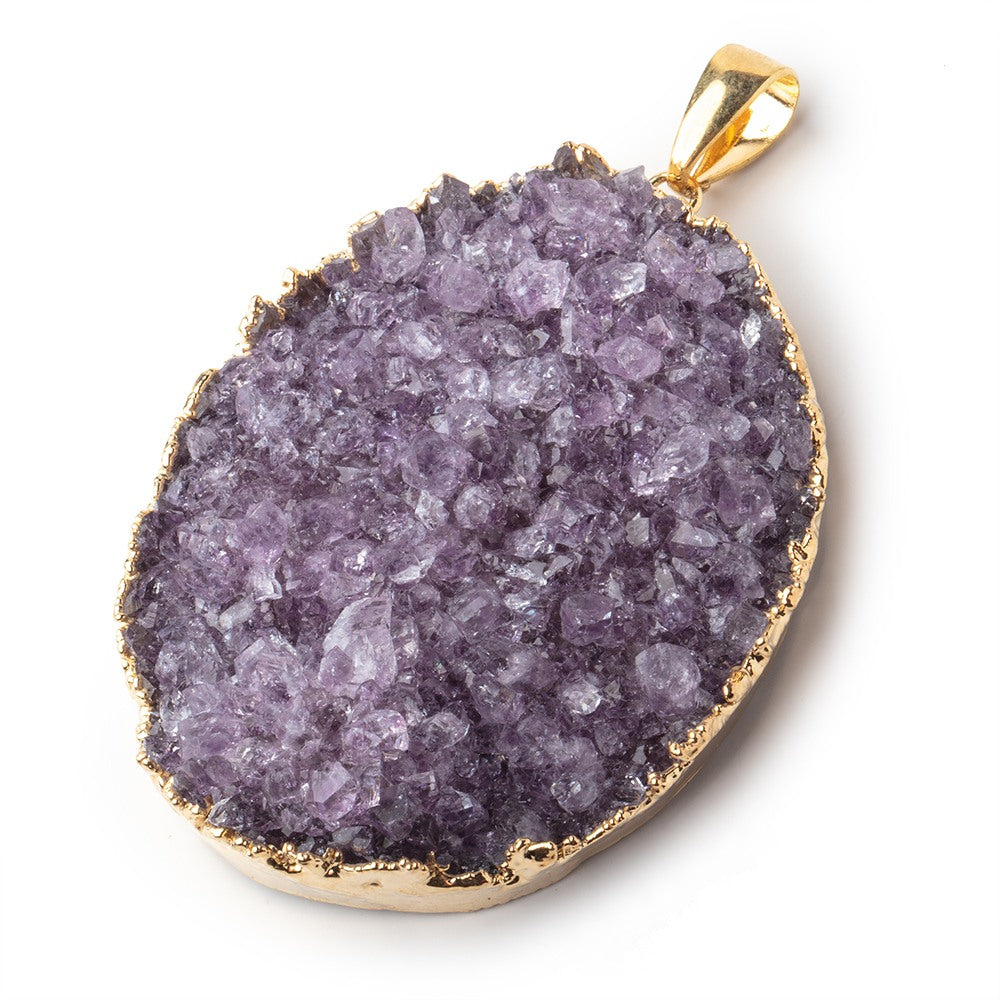 2.25 x 1.75 inch Gold Leafed Amethyst Drusy Freeshape with bail 1 piece - BeadsofCambay.com