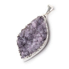 Beadsofcambay 2x1 inch Silver Leafed Pale Amethyst Drusy Marquise with Bail 1 piece