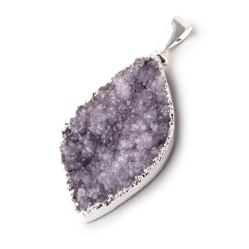 Beadsofcambay 2x1 inch Silver Leafed Pale Amethyst Drusy Marquise with Bail 1 piece