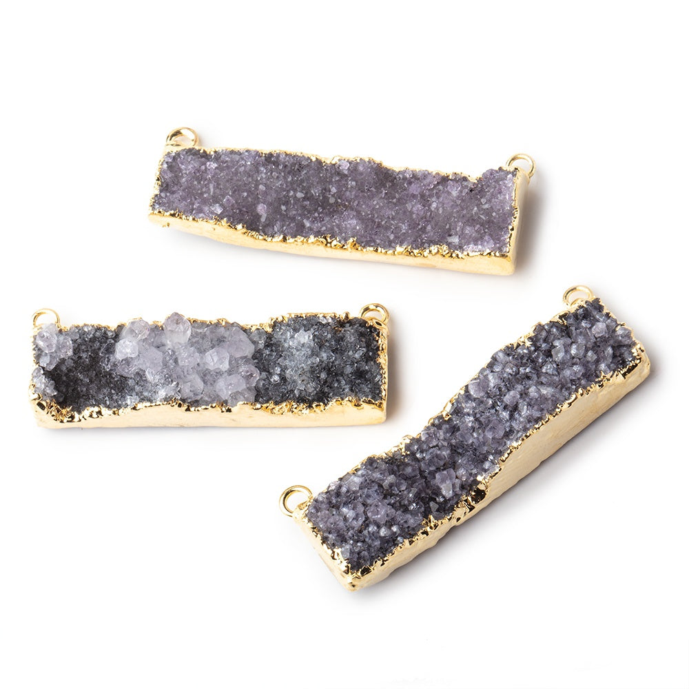 Beadsofcambay 40x8mm Gold Leaf Edged Amethyst Drusy East West Bar Connector 1 piece View 1